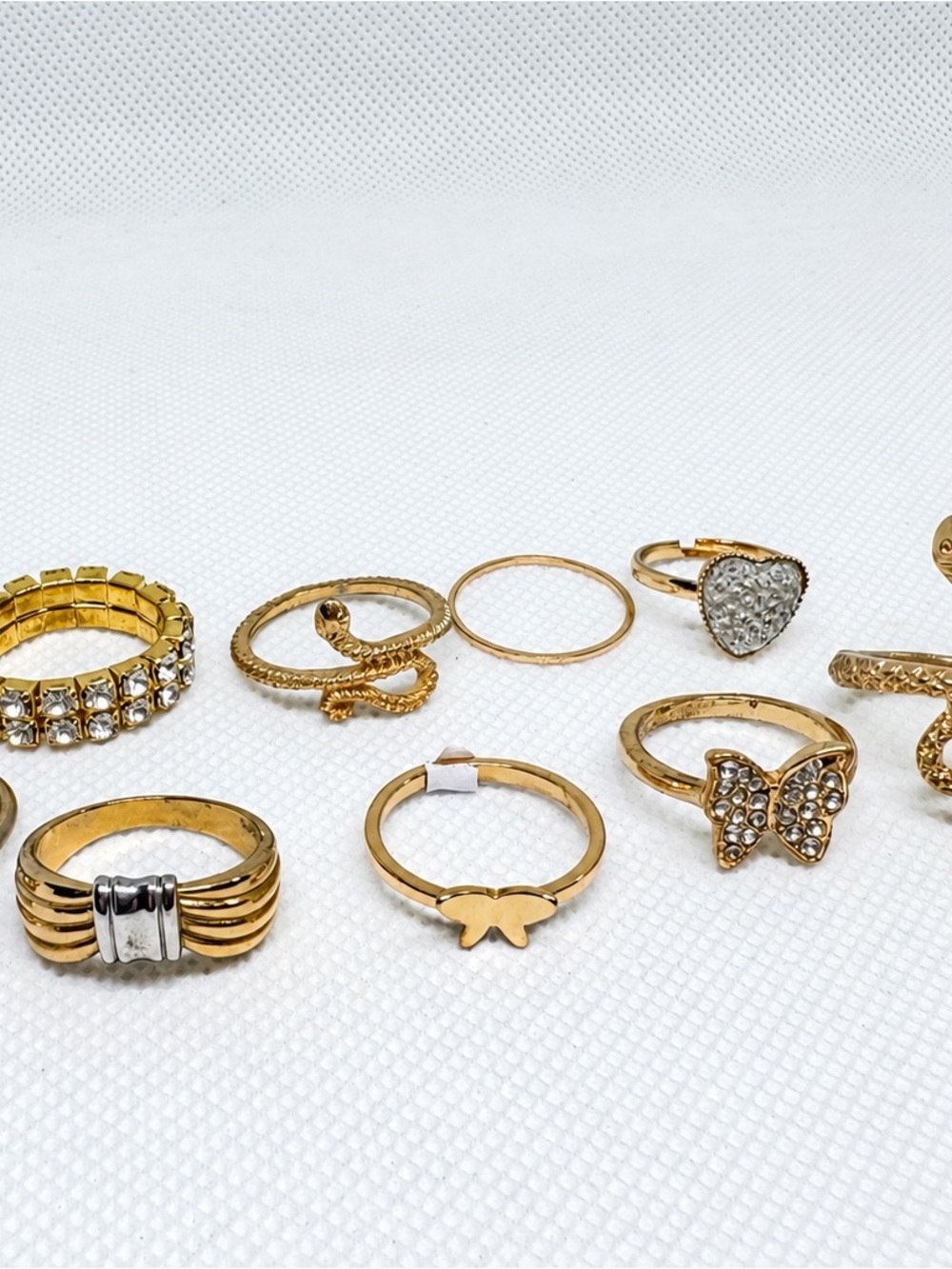 Gold Tone Fashion Ring Lot Mixed Styles Snake Butterfly Heart Rhinestone Lot G